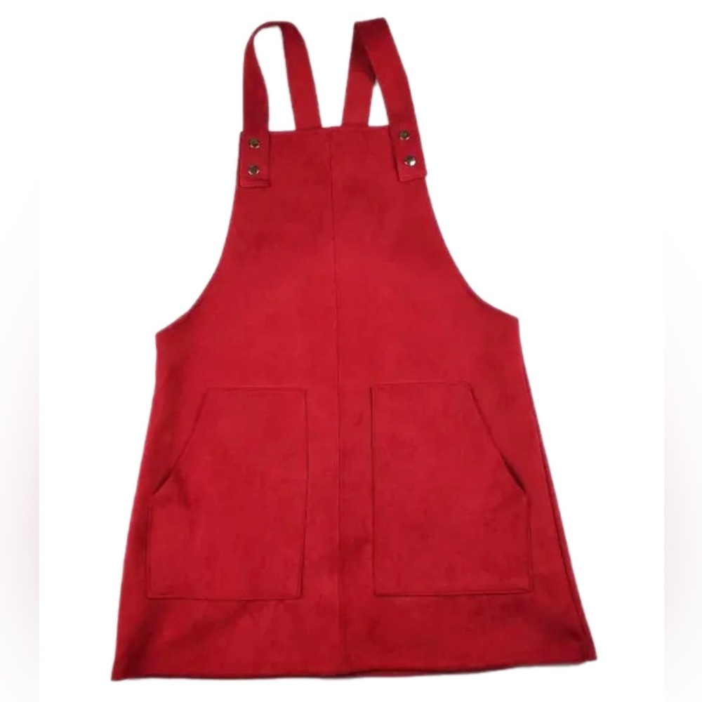 Faux Suede Cherry Red Jumper Overall dress with Pockets & Snaps from Forever 21